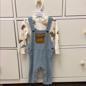 Baby Starters Light Blue Overalls with cowboy boots and hat Printed Shirt